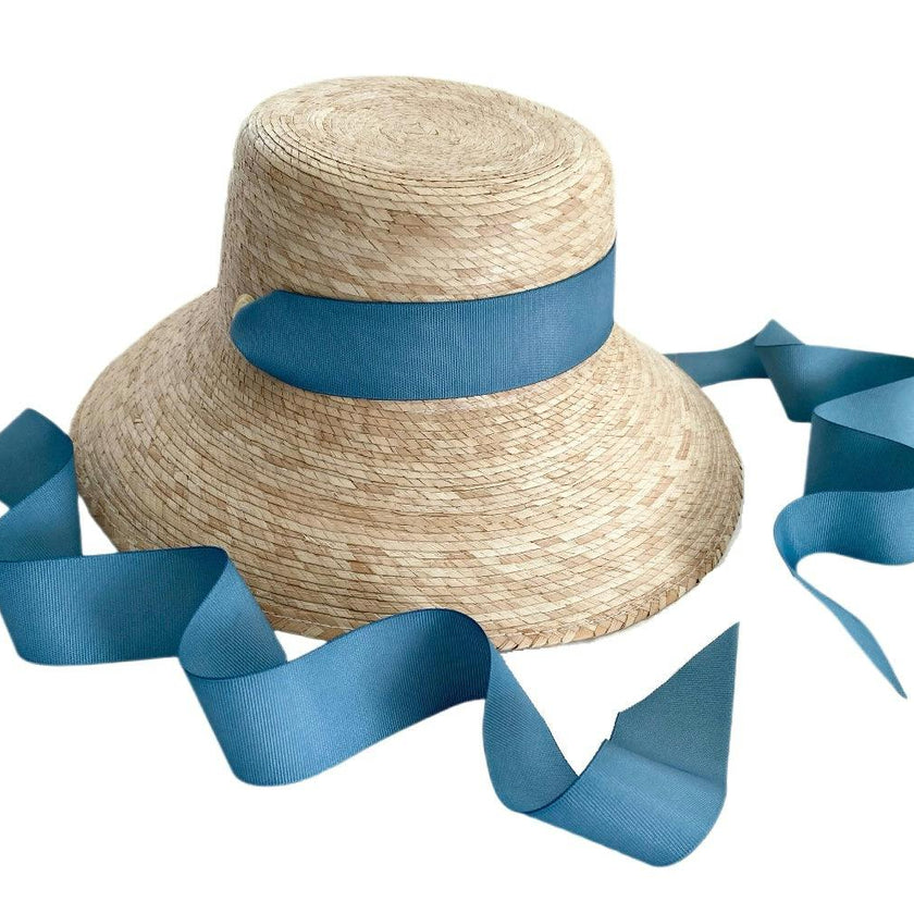 Mommy & Me Sun Hat Set - Wildflower & Palmetto - French Blue Grosgrain Ribbon