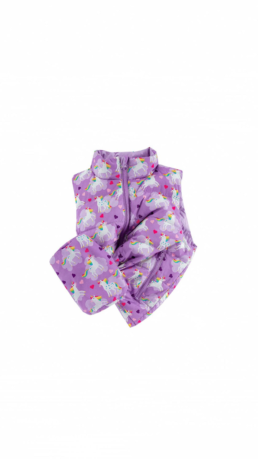 Casey Reversible Lightweight Down Puffer Vest, Flying Unicorn