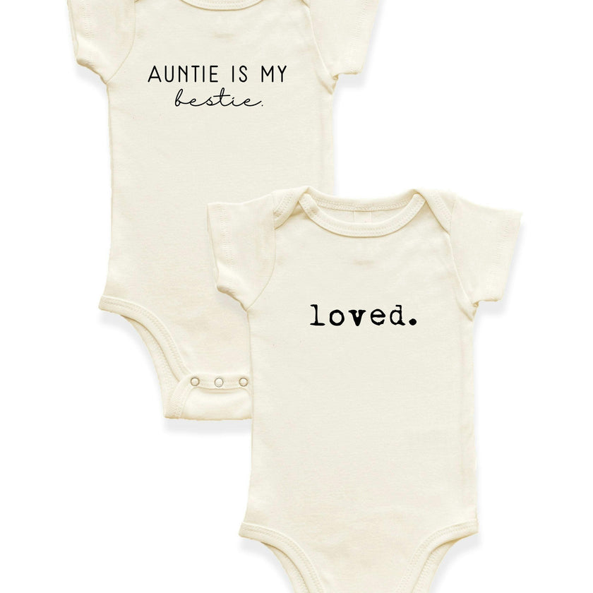 2 Pack - Auntie Is My Bestie + Loved. Organic Cotton Baby Bodysuits