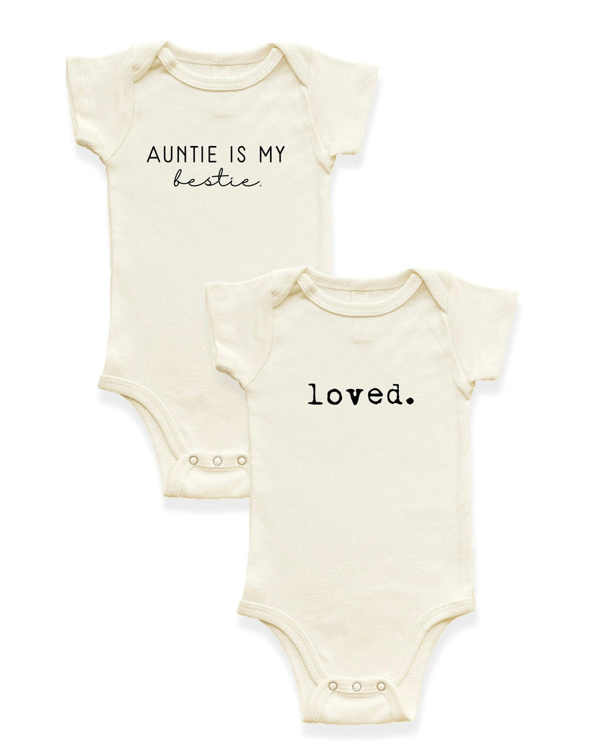 2 Pack - Auntie Is My Bestie + Loved. Organic Cotton Baby Bodysuits