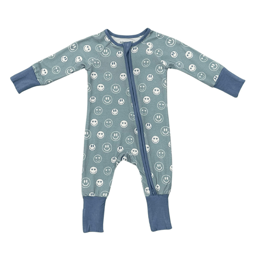 Baby Boy Long Sleeve Zip Romper in Heart Eyes