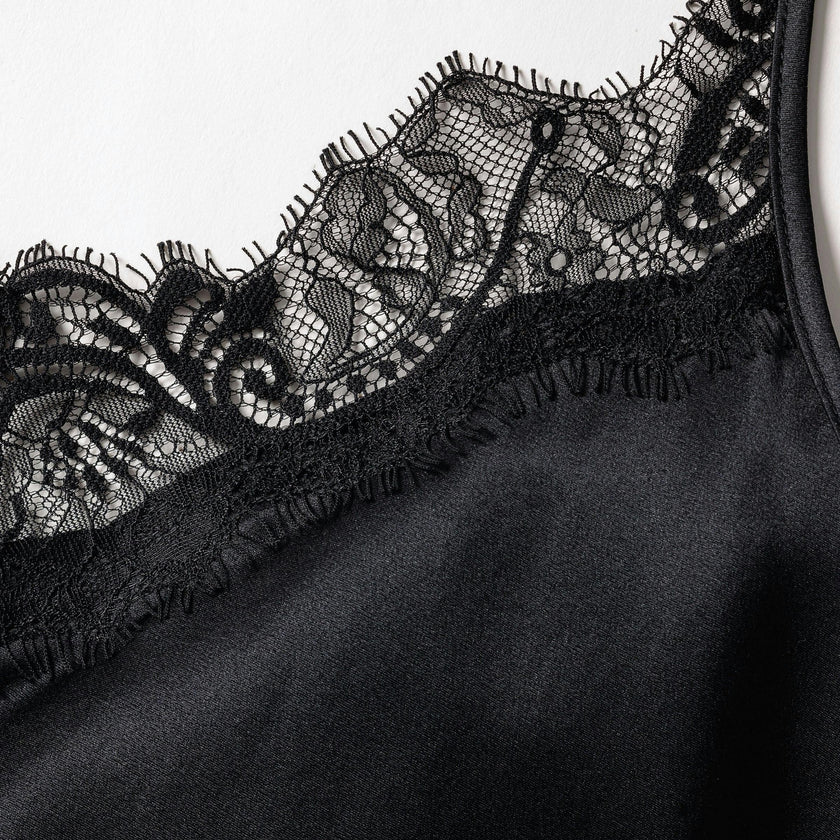 Women's Silk Lace Cami Short Set in Black
