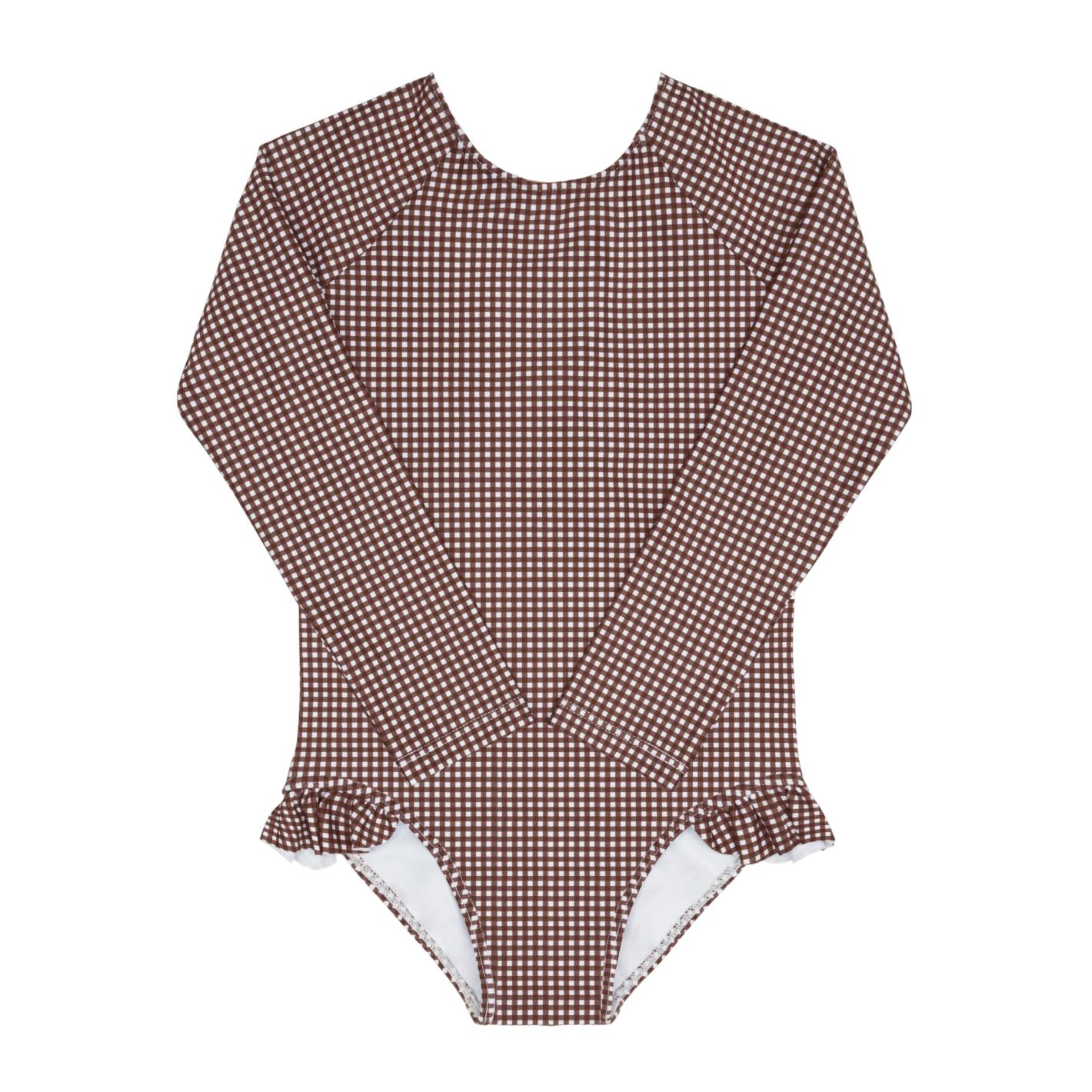 girls cocoa gingham rashguard one piece