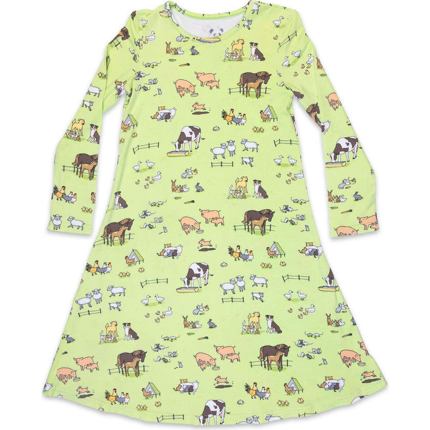 Farm Animals Bamboo Girls' Long Sleeve Dress