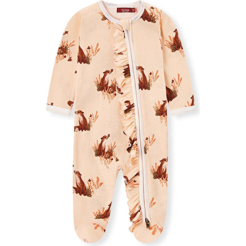 Floral Organic Cotton Ruffle Zipper Footed Romper
