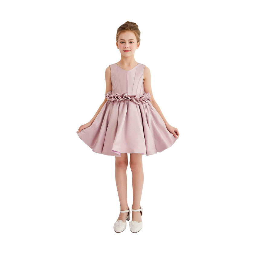 Purple Luminara Ruffle Waist Formal Dress