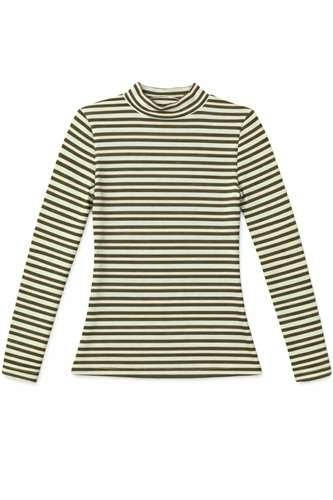 Stripped Micro Mock Neck Tee