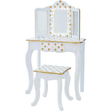 Fashion Polka Dot Prints Gisele Play Vanity Set With LED Mirror Light - White /