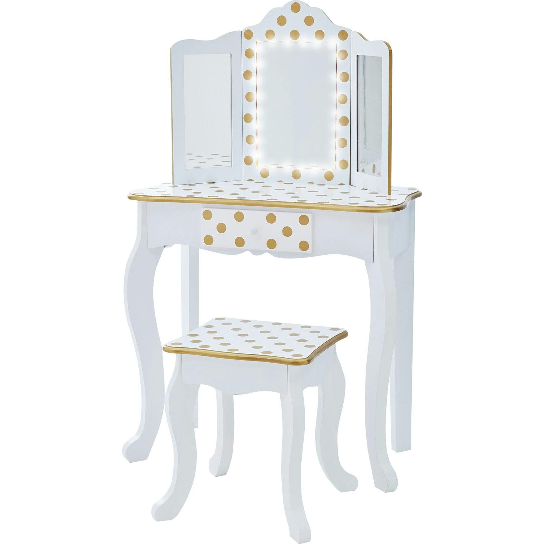 Fashion Polka Dot Prints Gisele Play Vanity Set With LED Mirror Light - White /