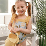 Yellow Gingham Ruffle Square Neck Swimsuit