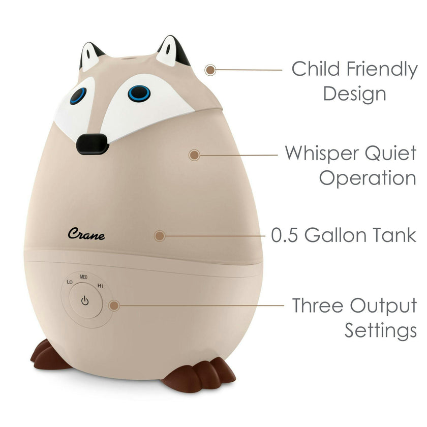 Mini-Adorable Red Fox 0.5 Gal. Baby Humidifier, Cool Mist with Aroma Tray & Night Light