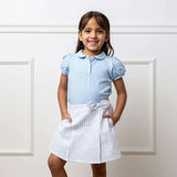Linen Pull-On Pleated Bow Skort, White