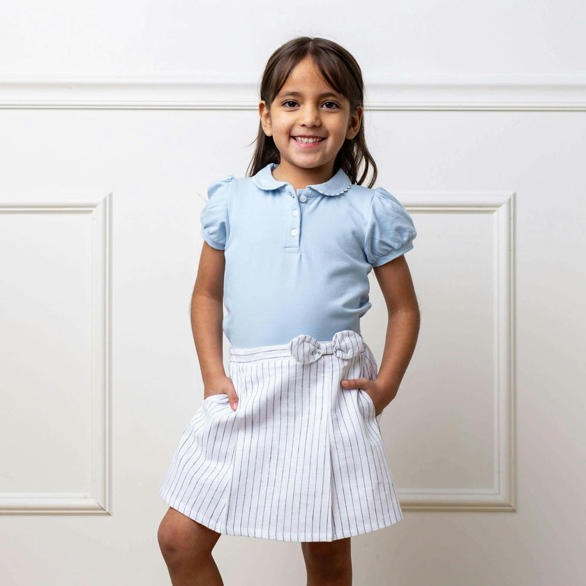 Organic Puff Sleeve Jersey Knit Polo, Blue