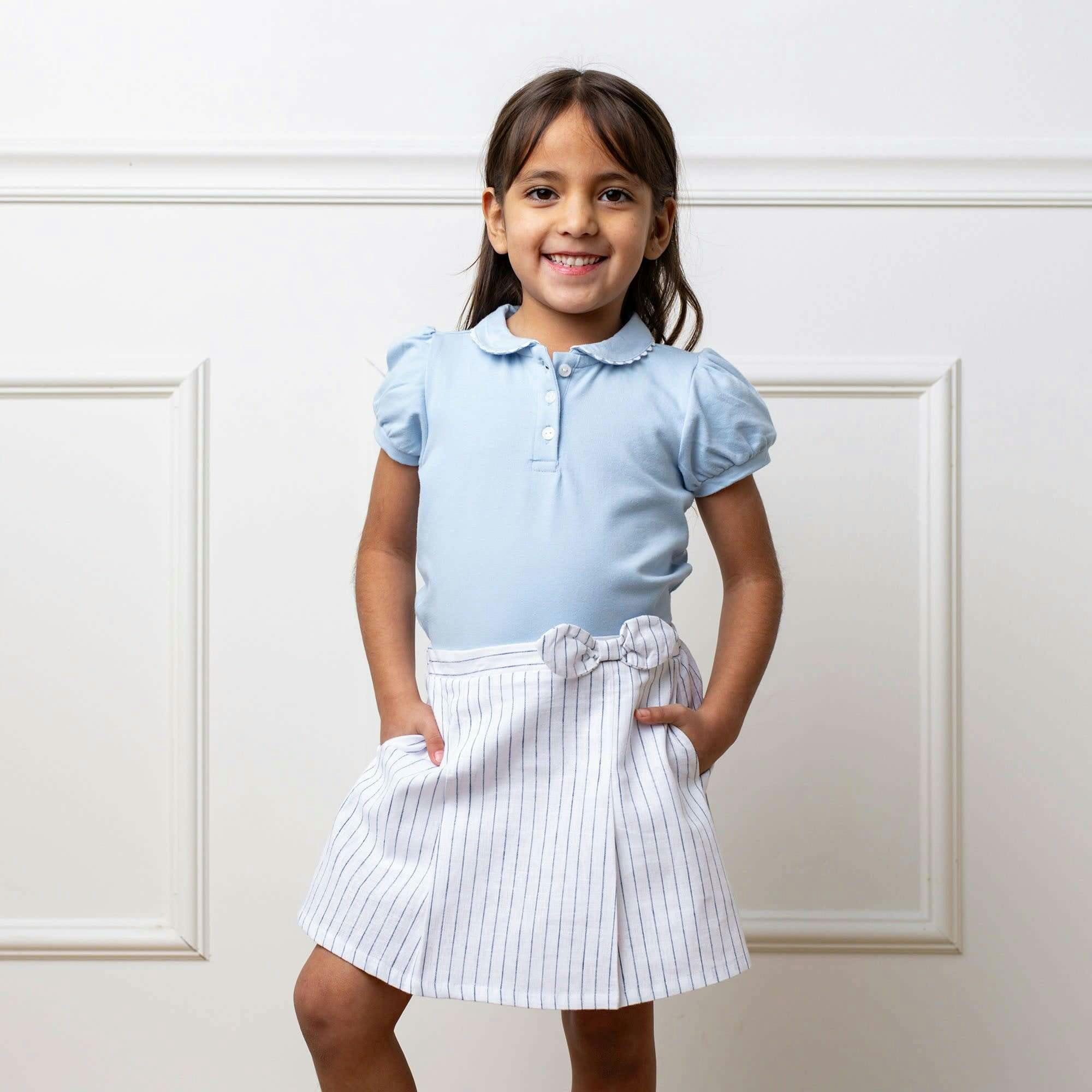 Linen Pull-On Pleated Bow Skort, White