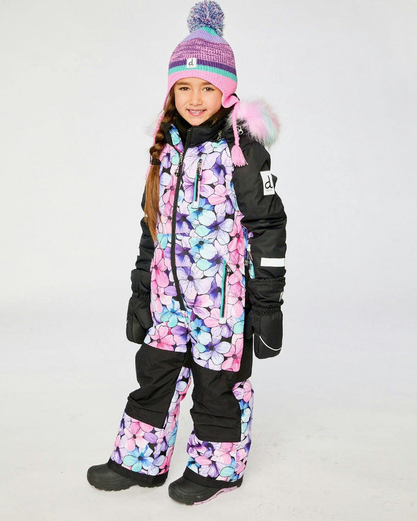 Kids One Piece Play Snowsuit Purple Floral Print