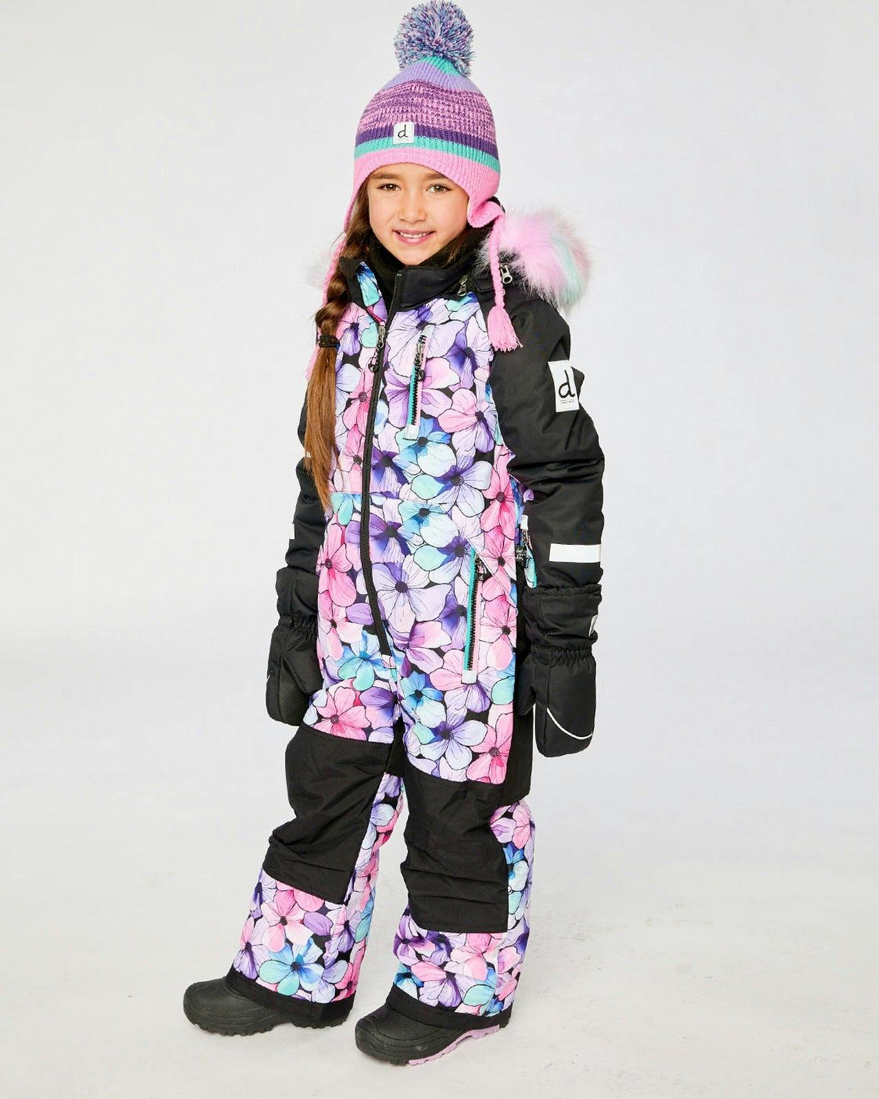 Kids One Piece Play Snowsuit Purple Floral Print