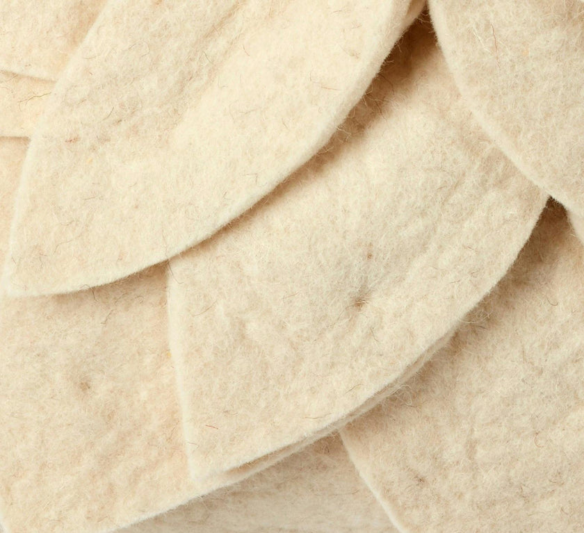 Hand Felted Wool Pillow - Cream 3D Flower Cream, 20"