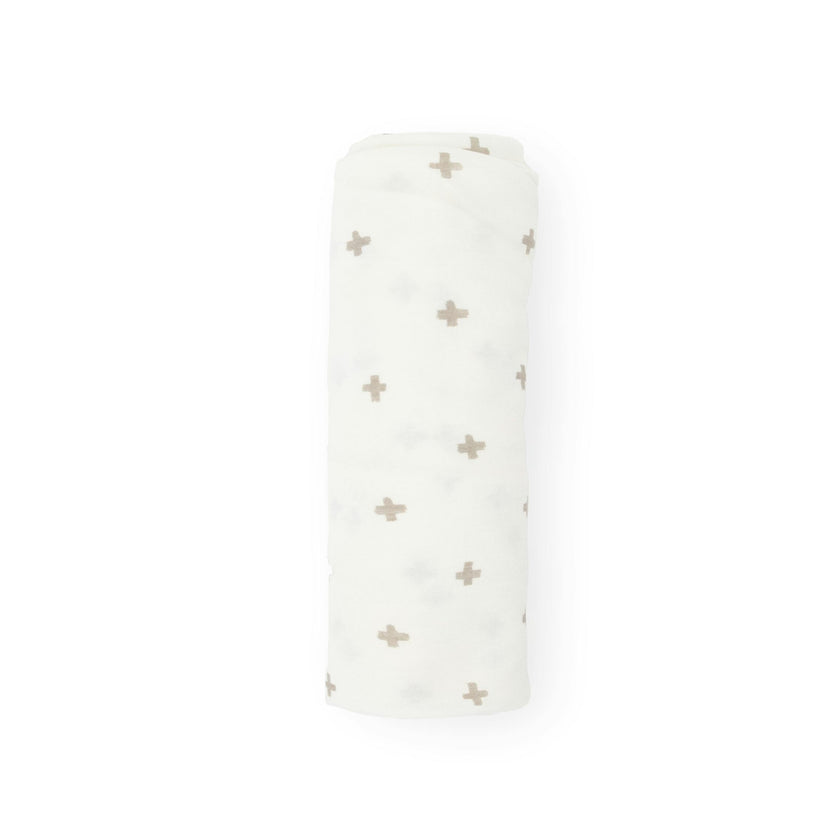 Stretch Knit Swaddle Blanket - Grey Cross