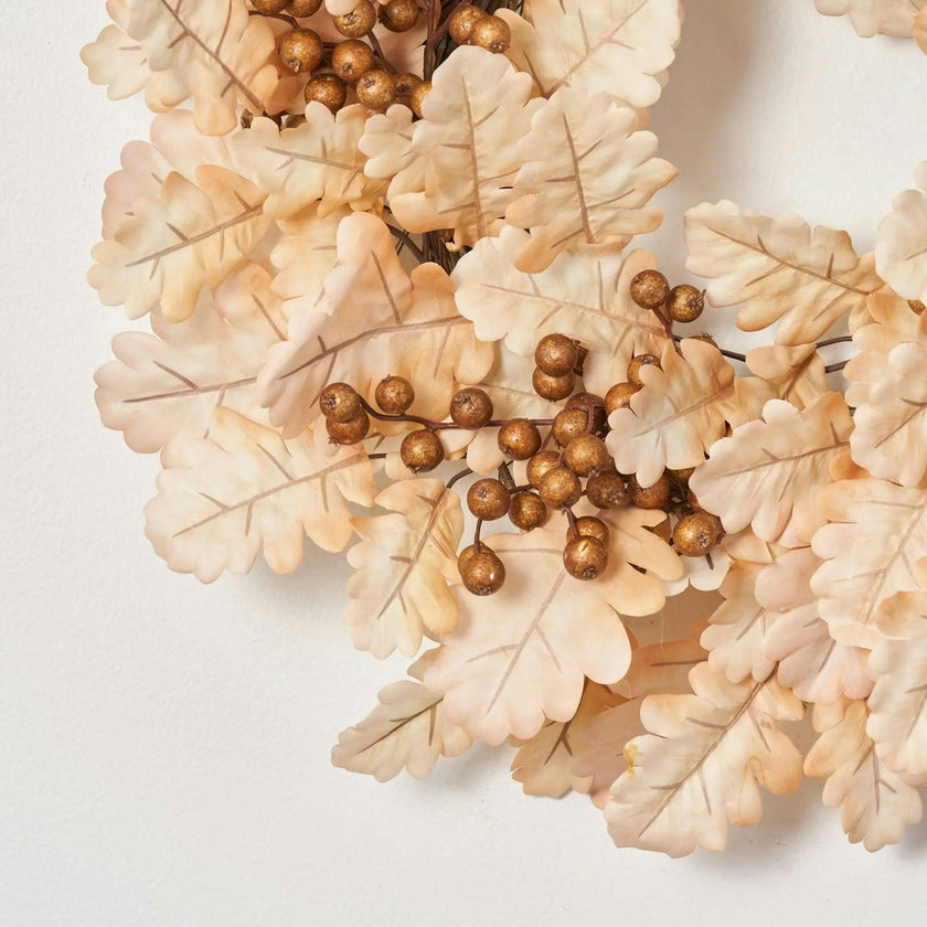 Bleached Cream Oak Leaf & Toffee Brown Berry Fall Wreath
