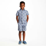 Boys Short Sleeve Cabana Set | Navy Stripe Shark