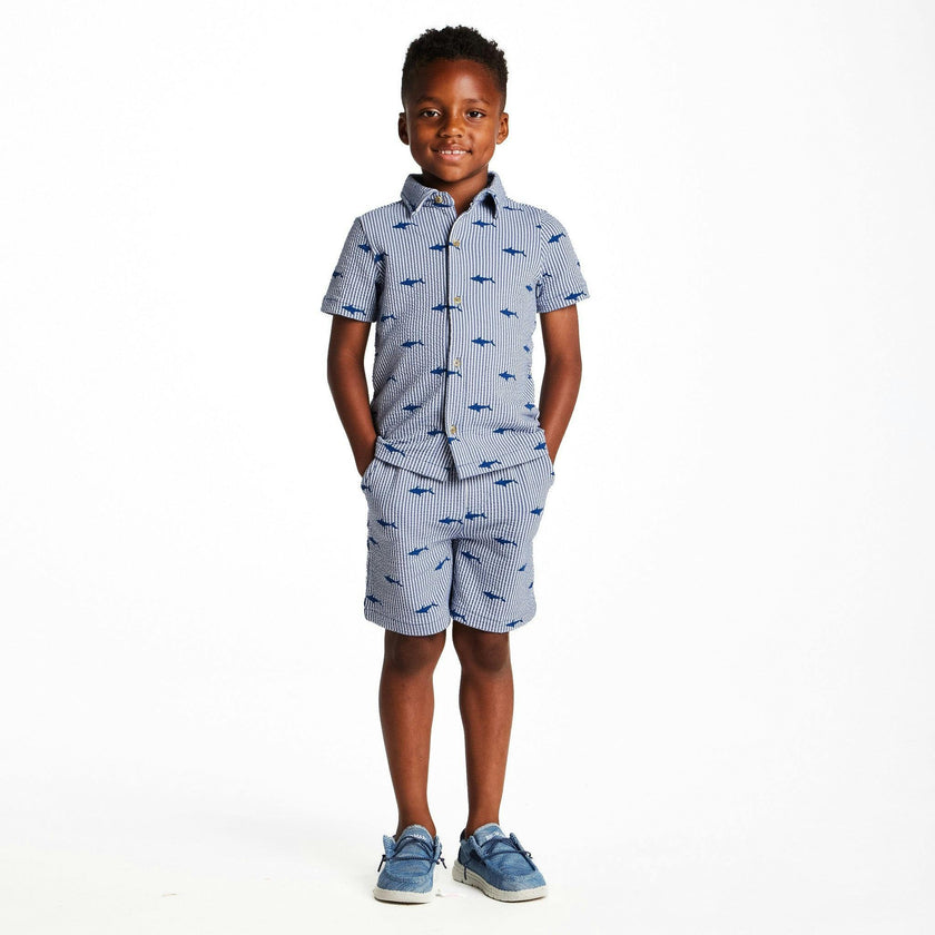 Boys Short Sleeve Cabana Set | Navy Stripe Shark