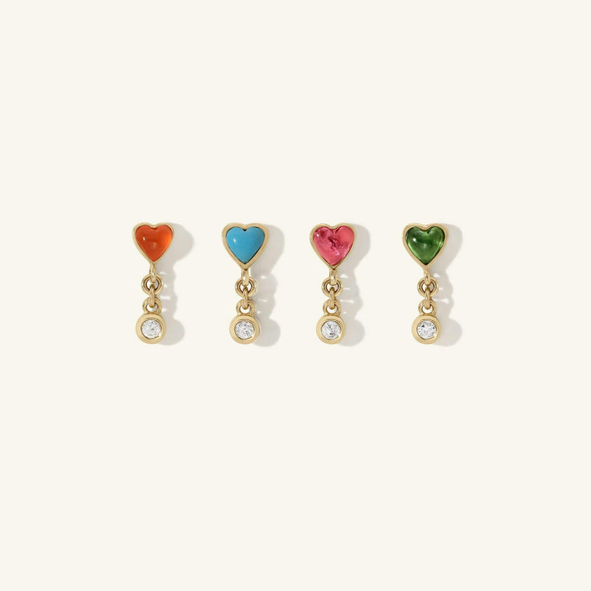 Green Tourmaline Byrdie Heart Diamond Stud Earring