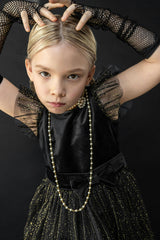 Wednesday Velvet & Glitter Tulle Party Dress
