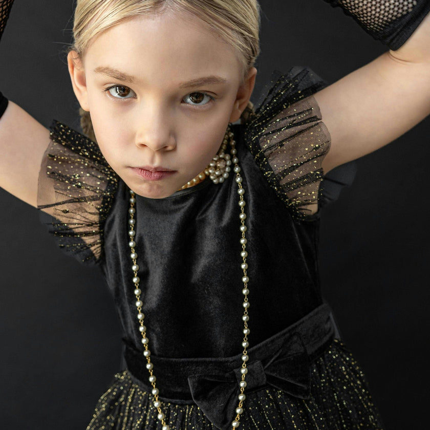 Wednesday Velvet & Glitter Tulle Party Dress
