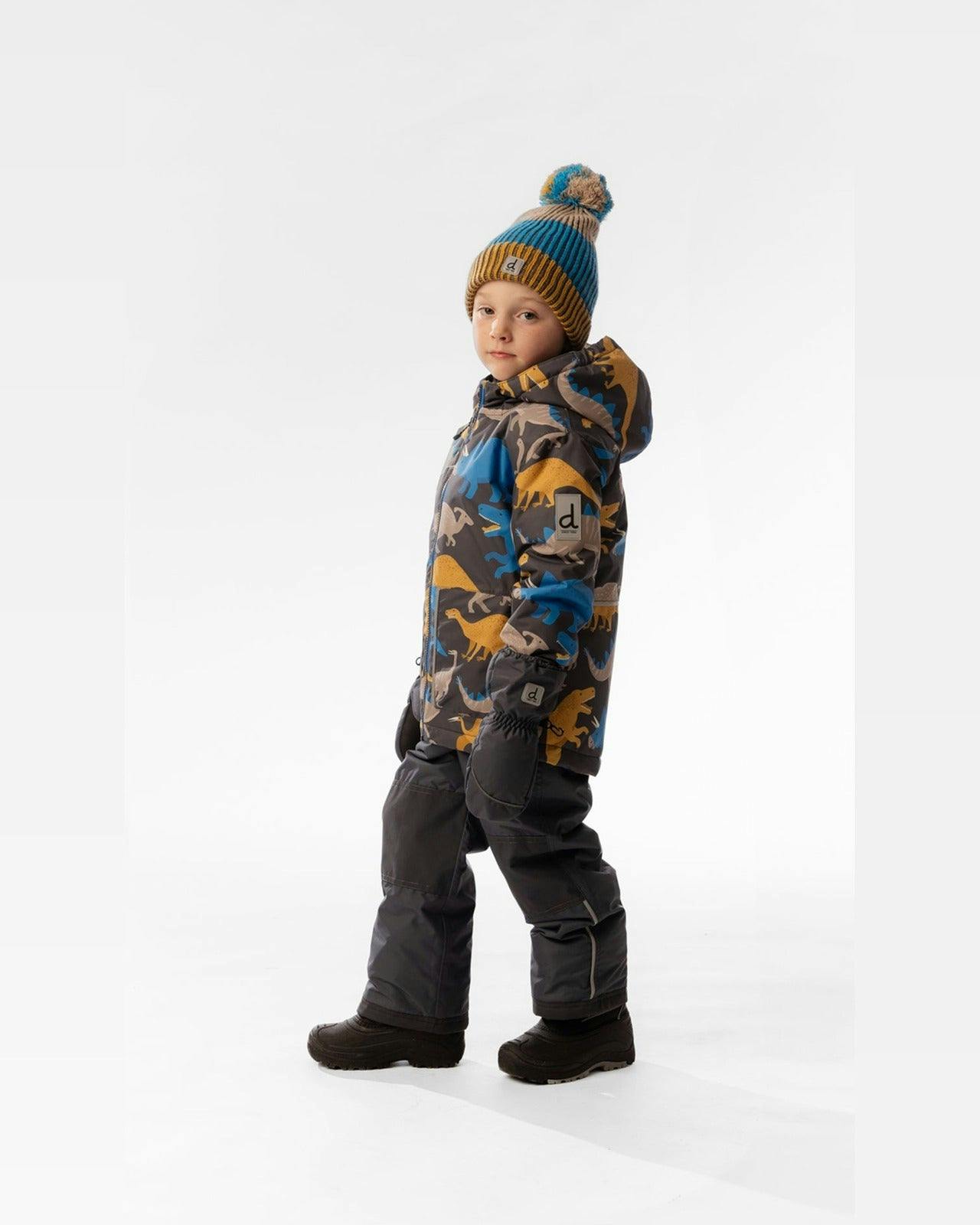Light Weight Two Piece Chill Snowsuit Grey And Blue Dinosaur Print