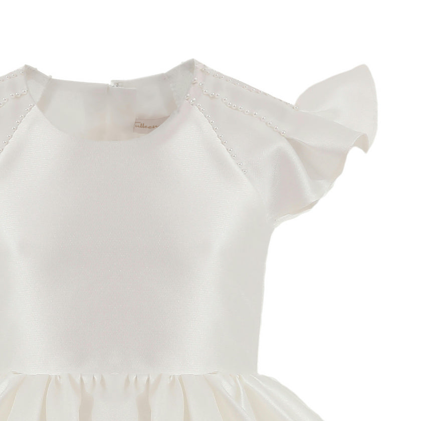 White Maravelle Satin Flutter-Sleeve Dress