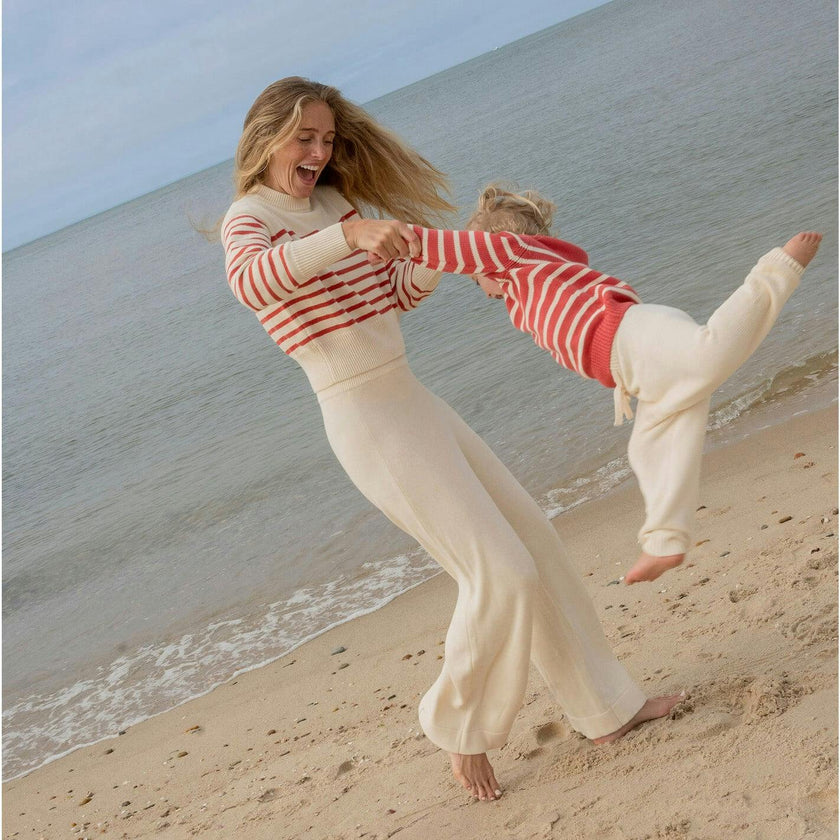 Unisex Red And Cream Stripe Knit Sweater