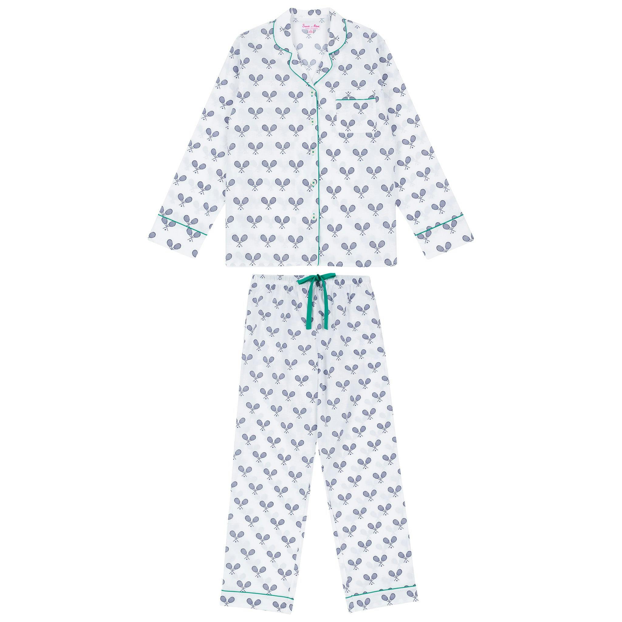 Women's Tennis Navy Long PJ Set - Organic Cotton Poplin
