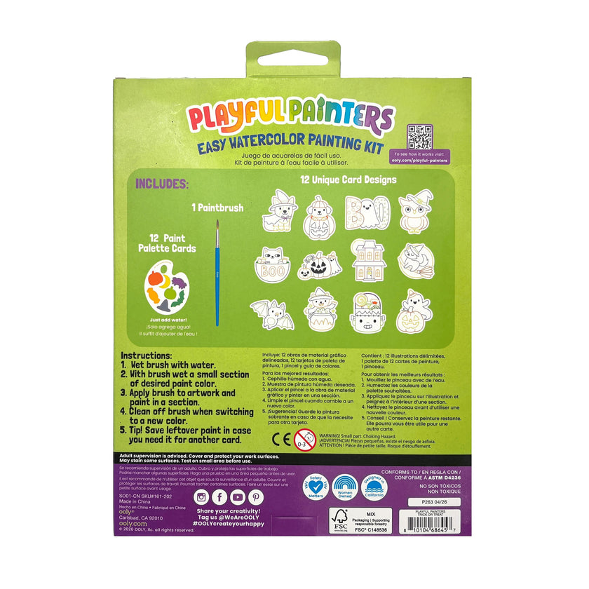 Playful Painters Easy Watercolor Painting Kit - Trick or Treat - 12 Cards 12 Palettes 1 Paintbrush