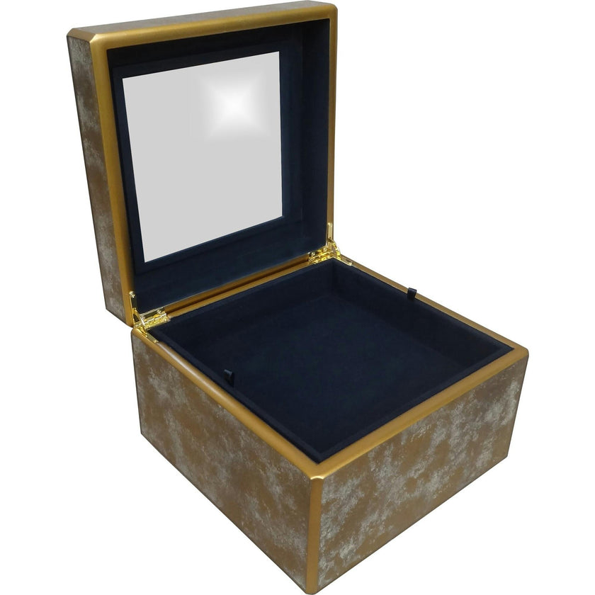 Handmade Reverse Painted Mirror Square Box Antique Gold and Silver - Large