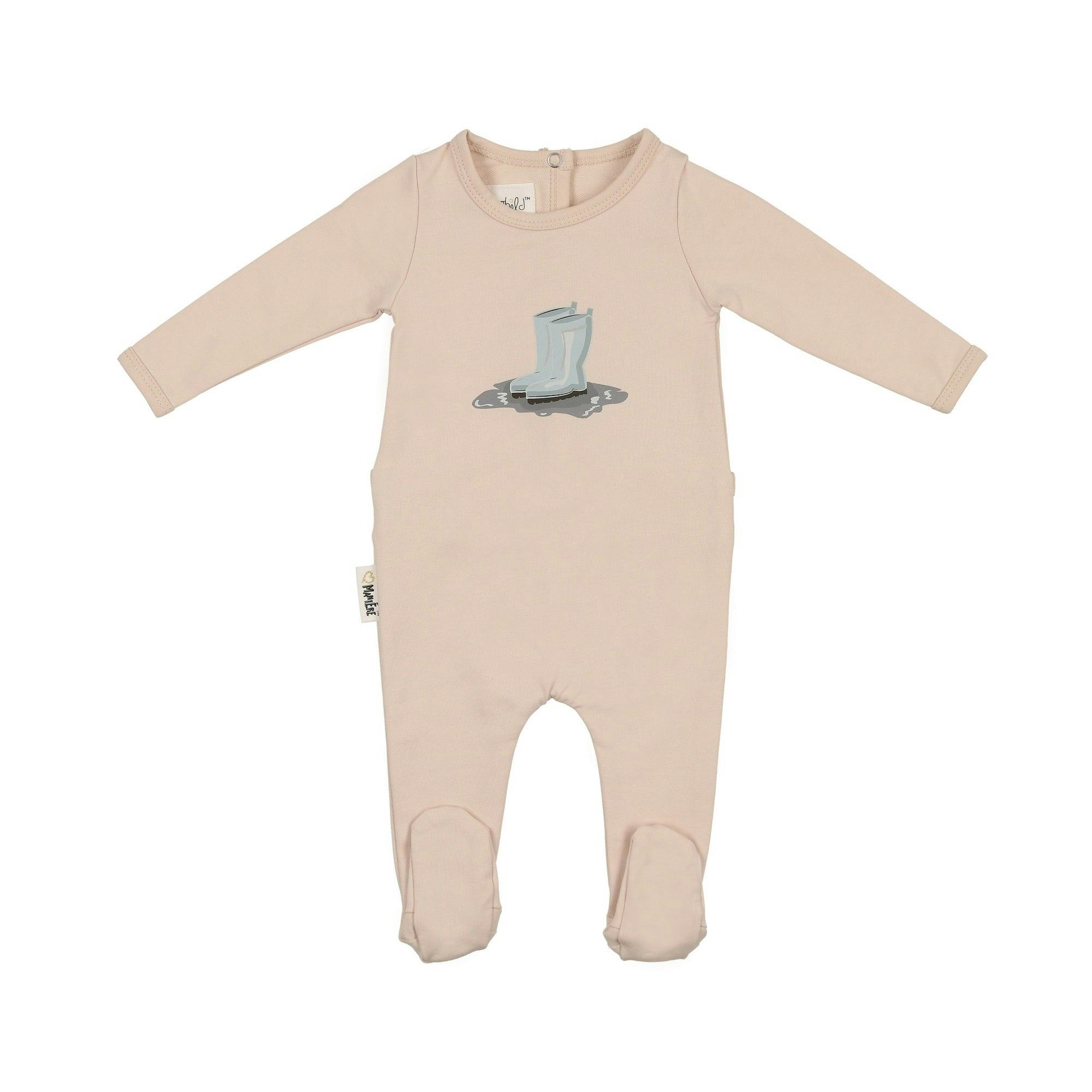 Rain Boot Print Footie and Beanie Set