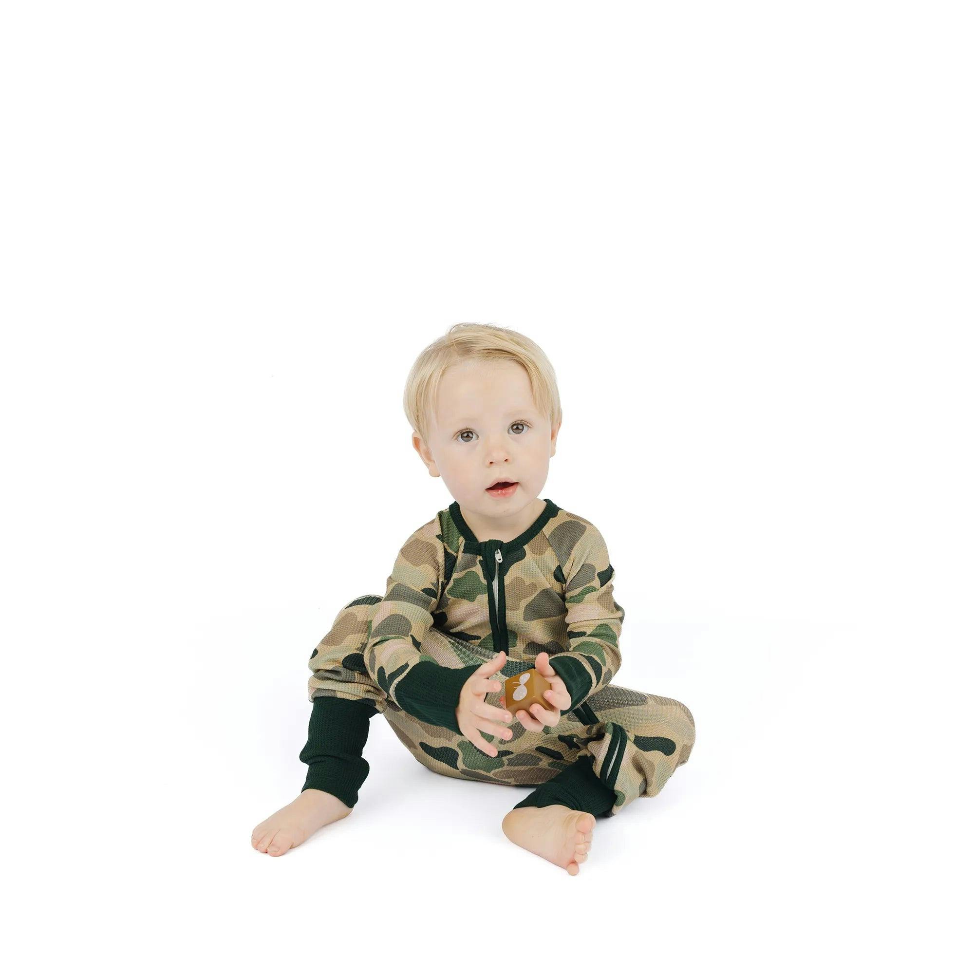 Classic Camo Waffle Knit Bamboo Convertible Footie Romper