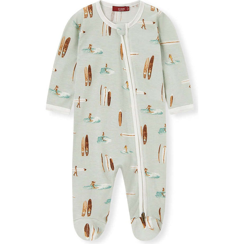 Vintage Surf Bamboo Zipper Footed Romper