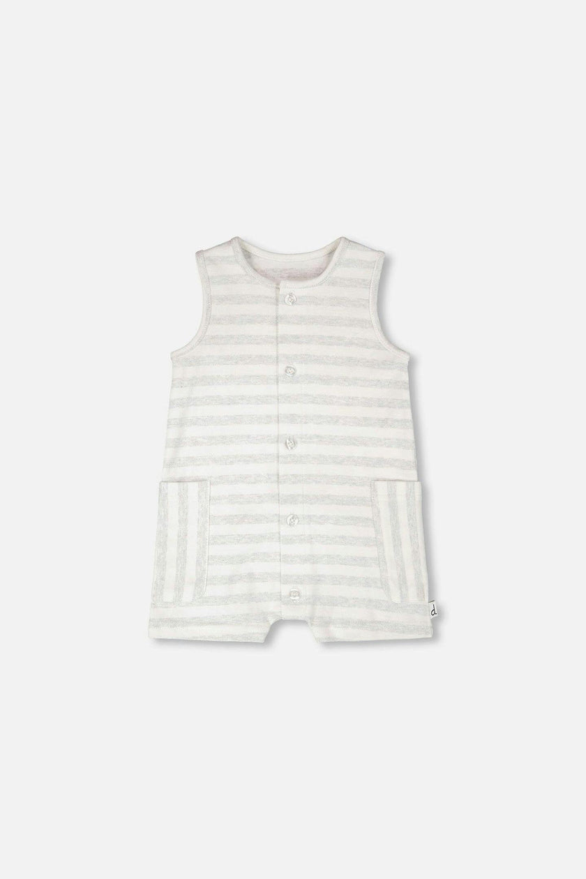 Cotton Striped Romper White And Grey Stripes
