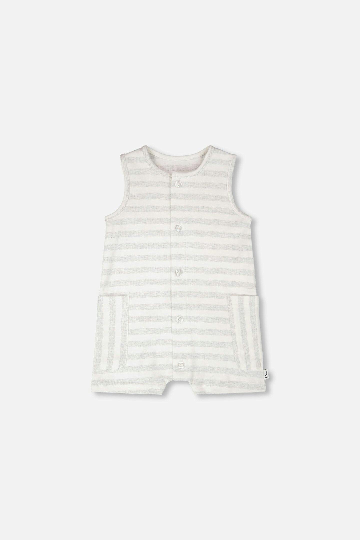 Cotton Striped Romper White And Grey Stripes