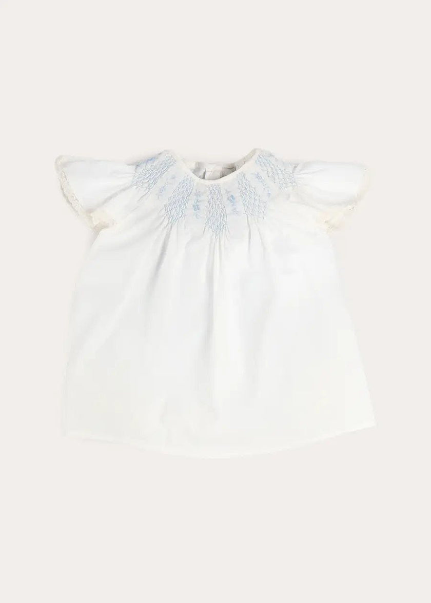 Butterfly Embroidered Lace Detail Cap Sleeve Blouse in White (18mths-10yrs)