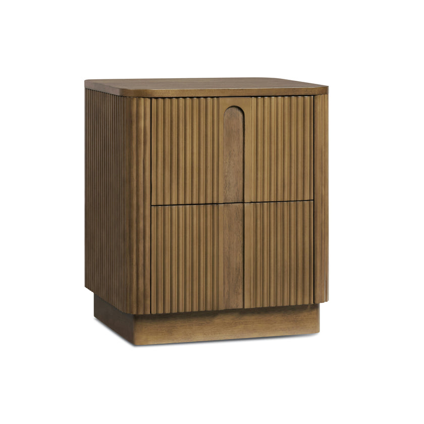 Potomac Reeding Pattern 2 Drawer Push to Open Nightstand Greige Wood Accent Storage