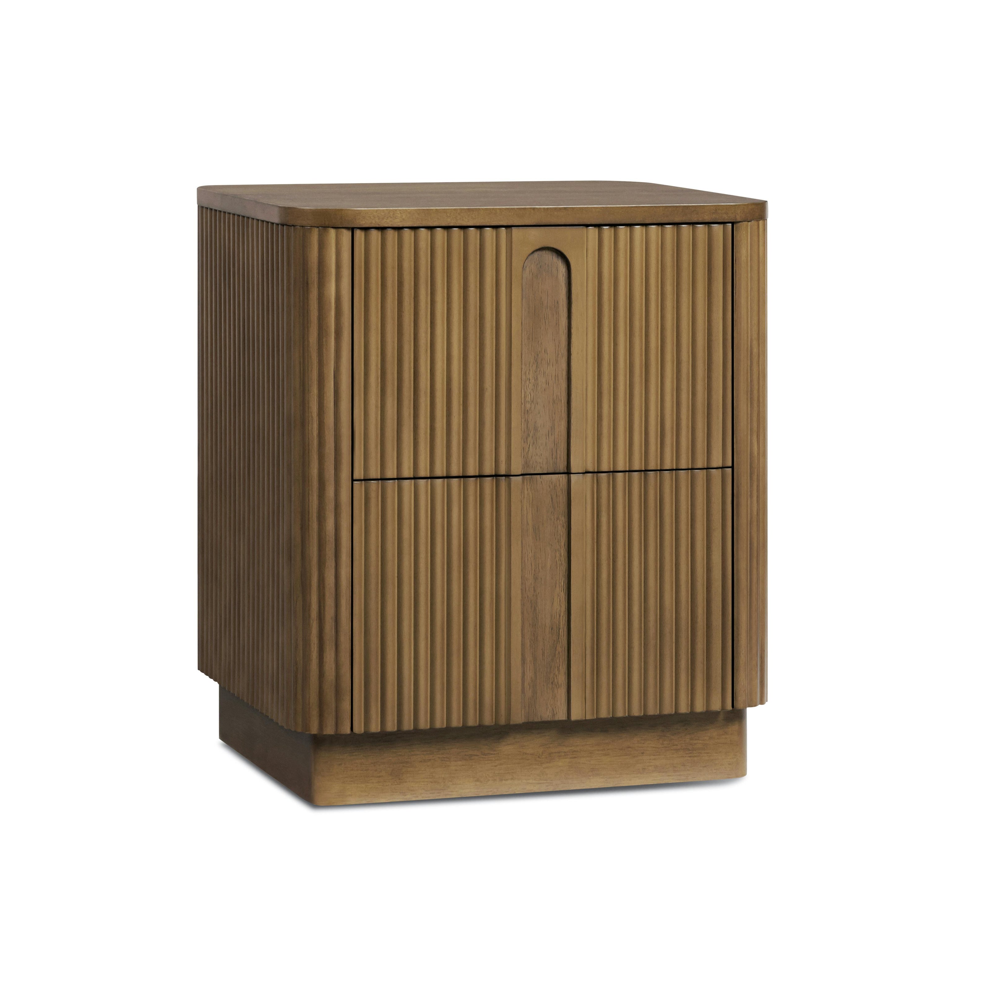 Potomac Reeding Pattern 2 Drawer Push to Open Nightstand Greige Wood Accent Storage