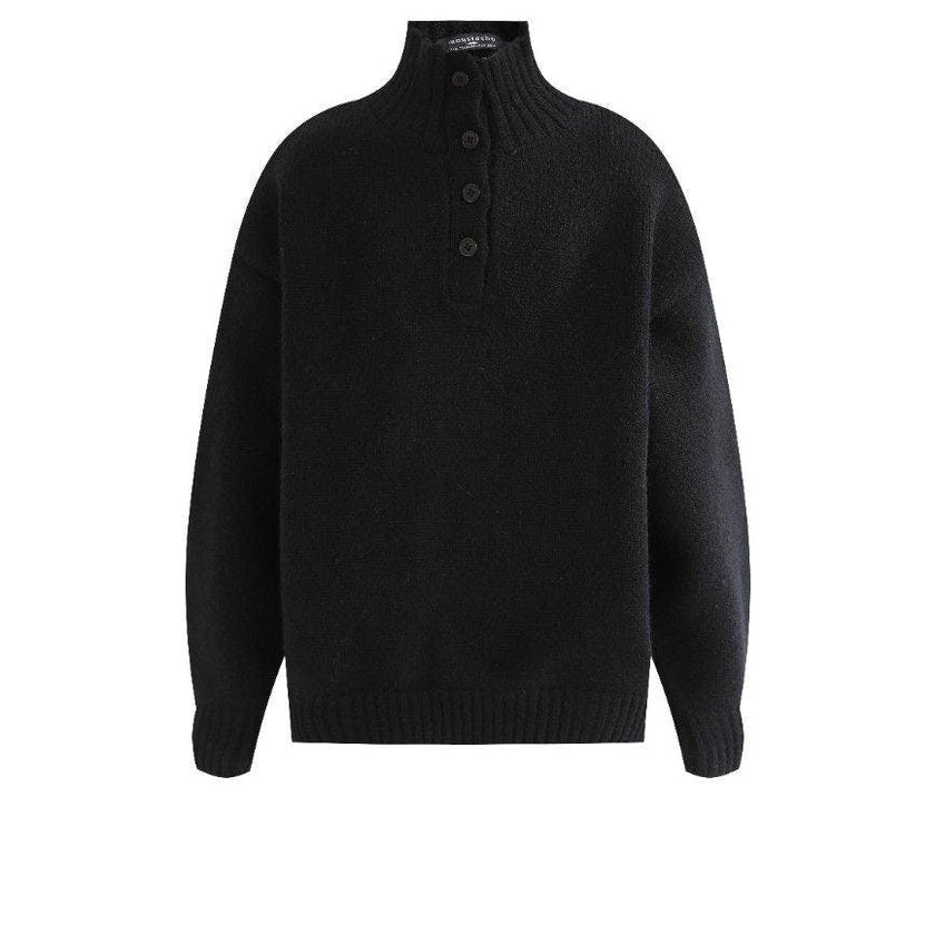 Black Button-Up Ribbed Sweater
