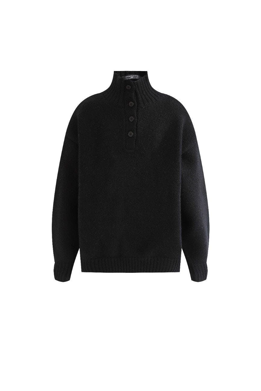Black Button-Up Ribbed Sweater