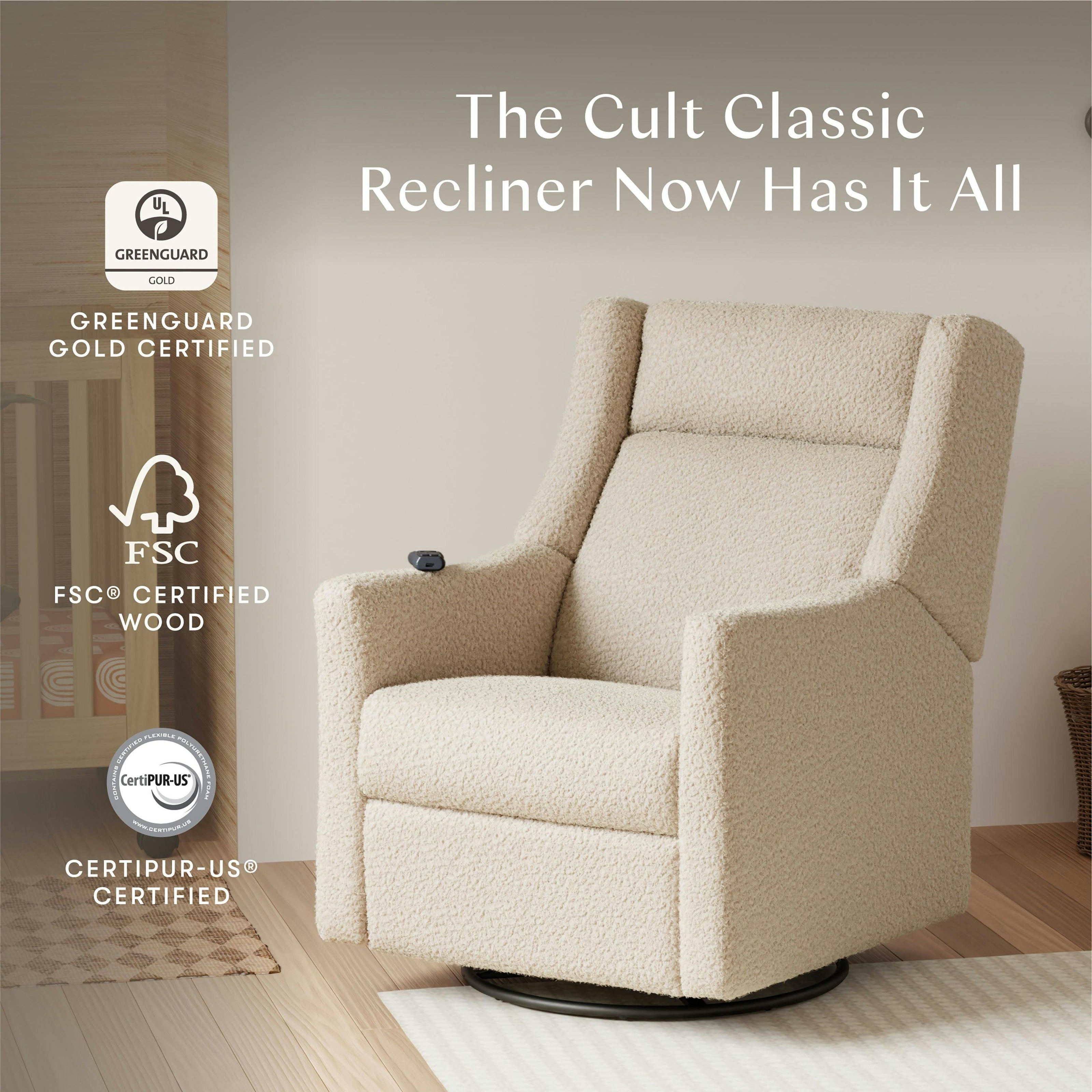 Babyletto Kiwi Deluxe Power Recliner and Swivel Glider with Heat and Massage