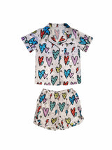Rainbow Cheetah Heart Silk Shirt & Short Set