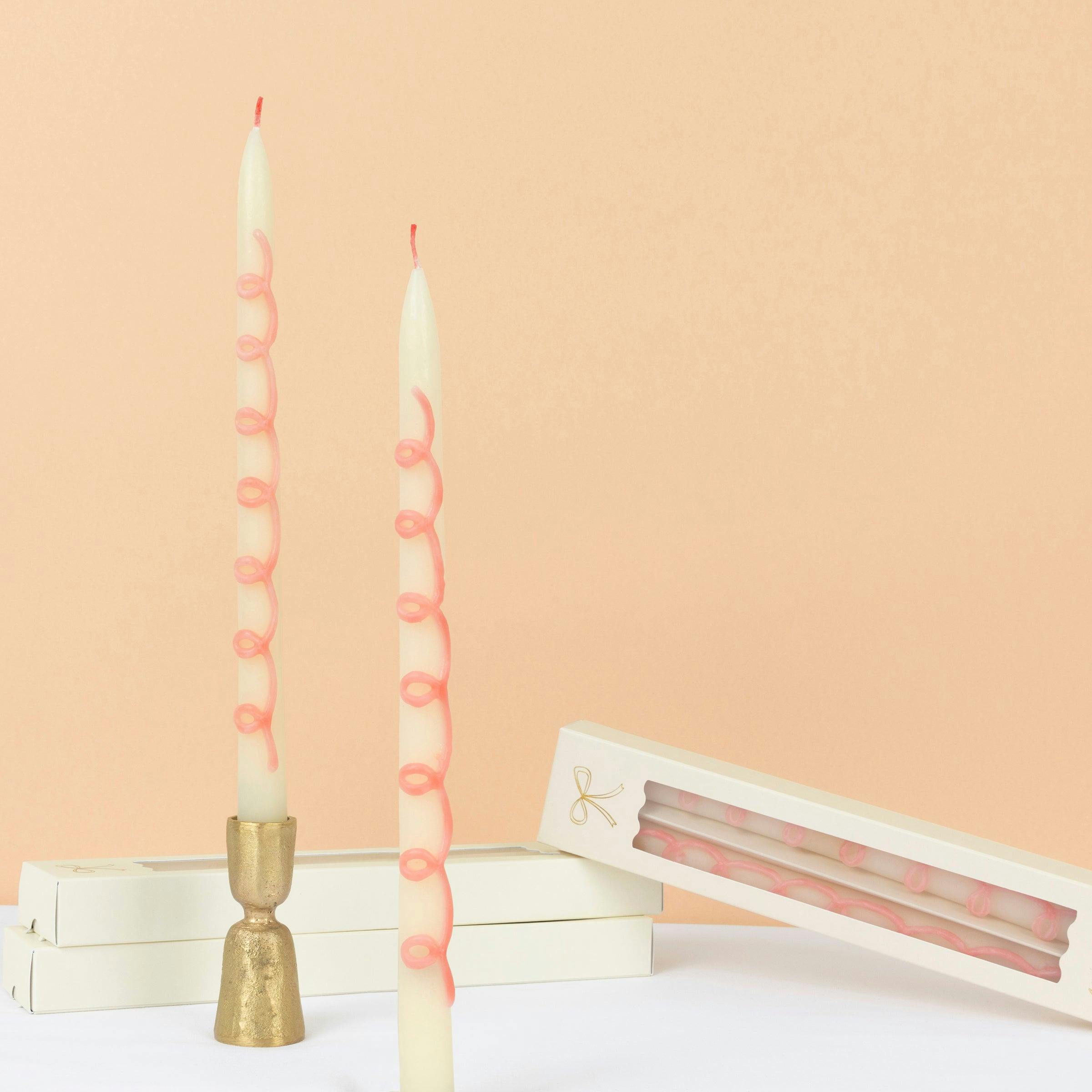 Pink Swirl Taper Candles