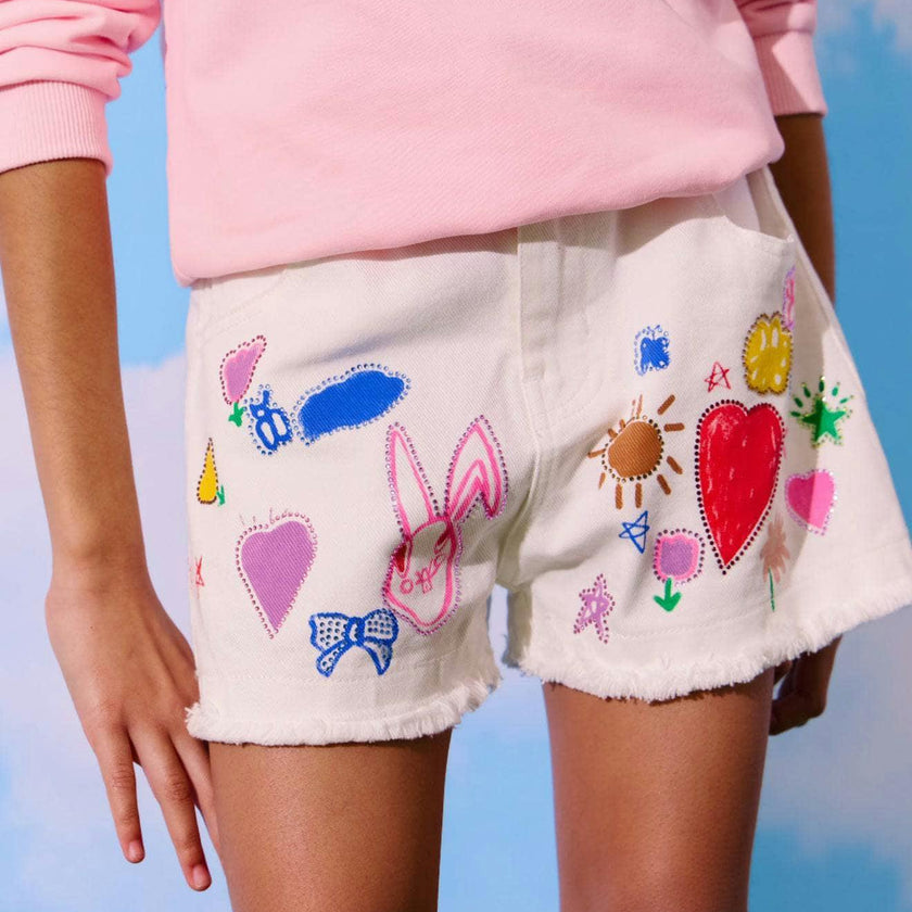 Art Crystal Frayed Hem Denim Shorts