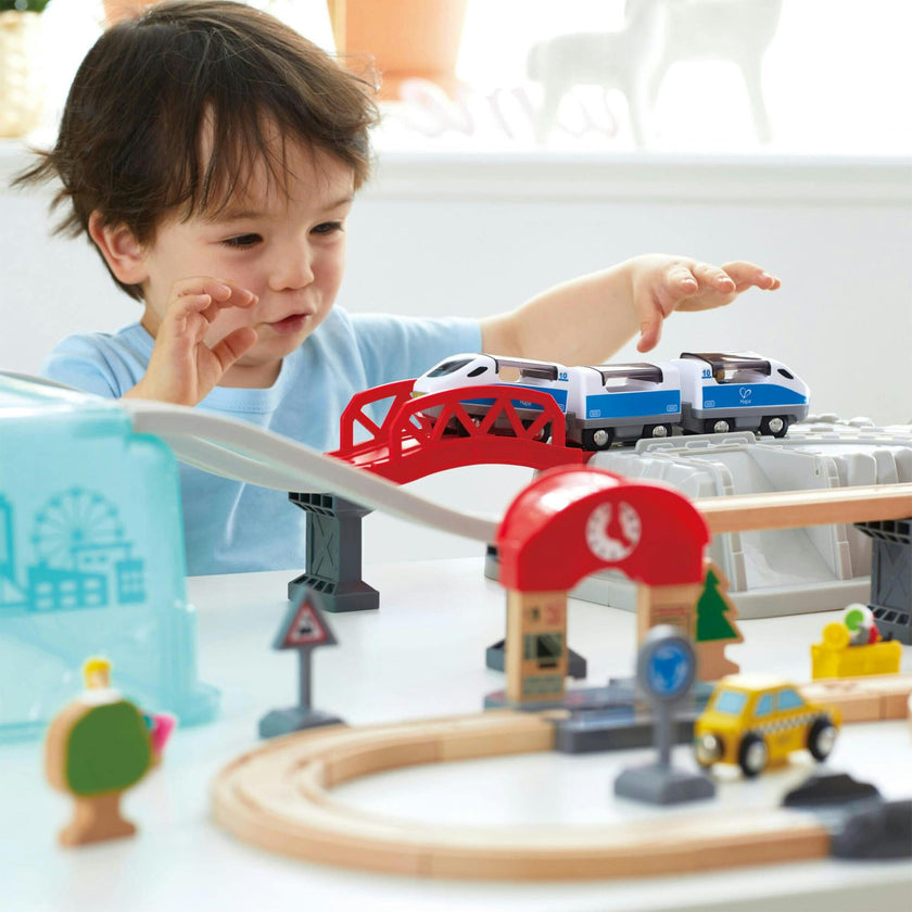 Wooden City Train Railway Bucket Playset
