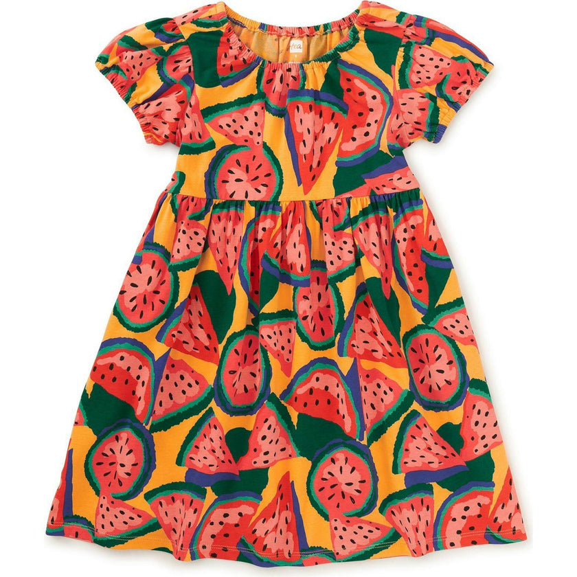 Puff Sleeve Empire Dress, Orange